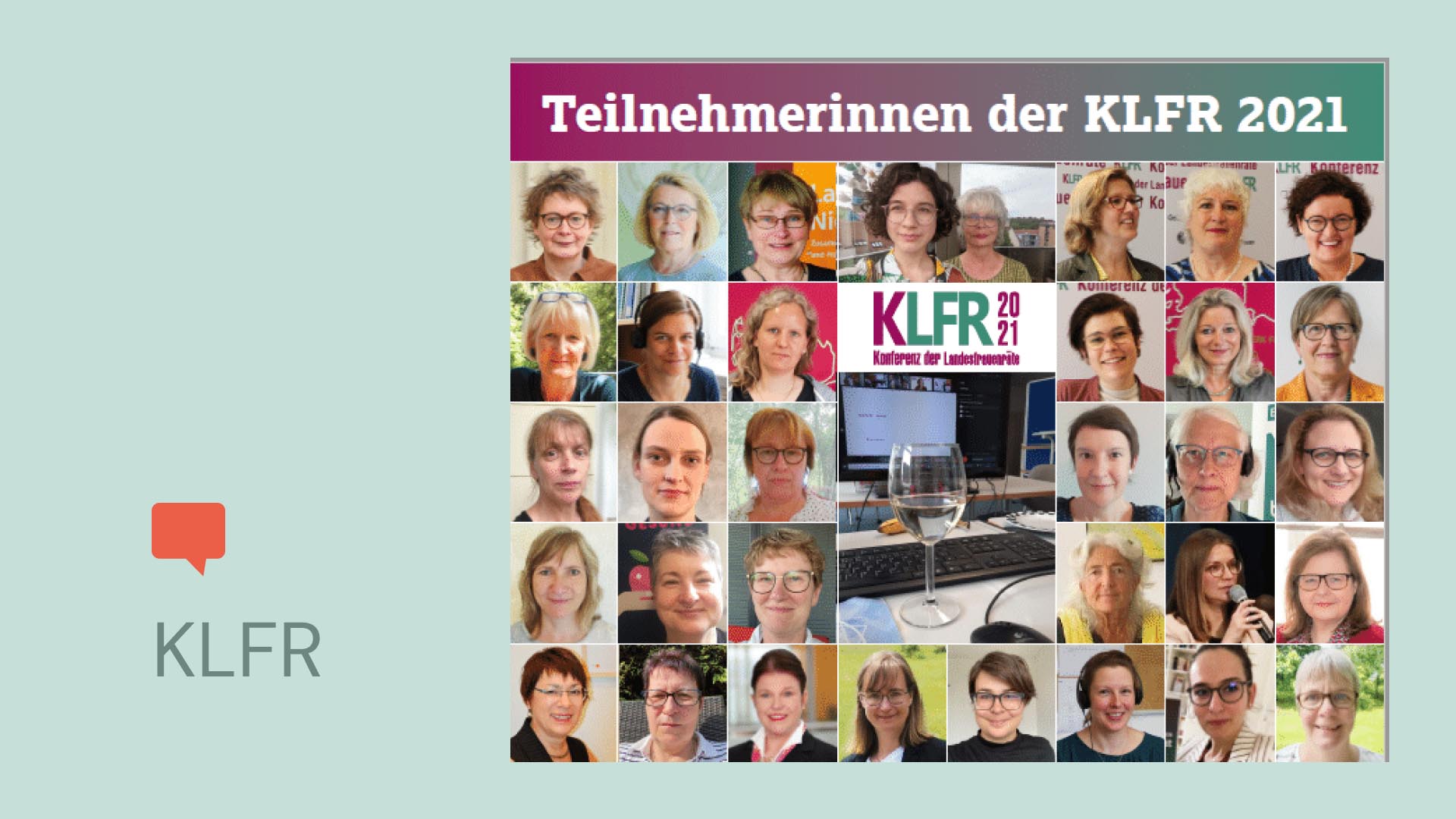 Eine gerasterte Zusammenstellung an Fotos von Teilnehmerinnen der KLFR angeordnet um das KLFR-Logo mit dem Titel "Teilnehmerinnen der KLFR 2021"